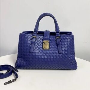 Bottega Veneta Sapphire Intrecciato Woven Napa Leather Tote Small